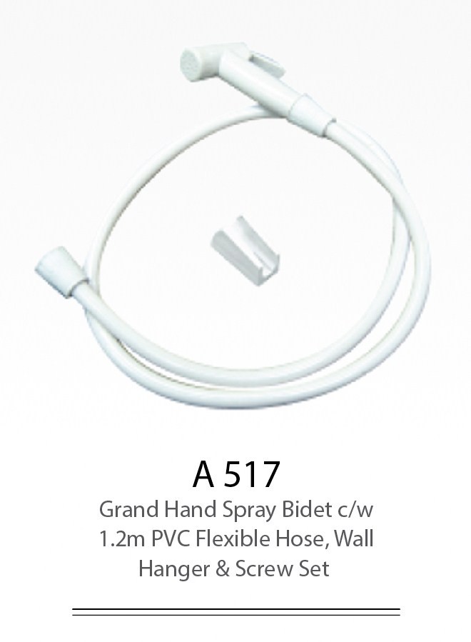 A517 Grand Hand Spray Bidet c/w 1.2m PVC Flexible Hose, Wall Hanger